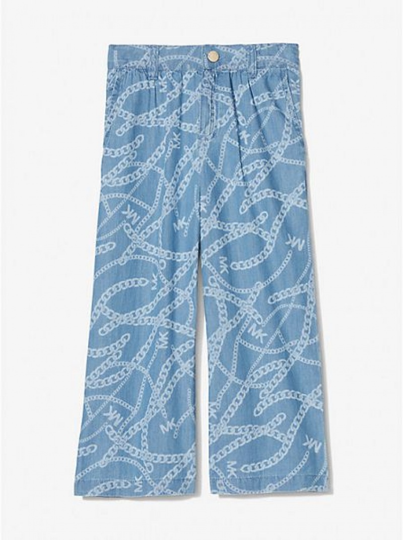 Pantalones Michael Kors Chain-link Logo Print Chambray Niños Azules Blancas | 109538-YIB