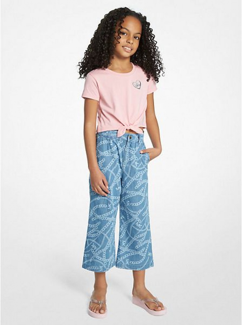 Pantalones Michael Kors Chain-link Logo Print Chambray Niños Azules Blancas | 109538-YIB