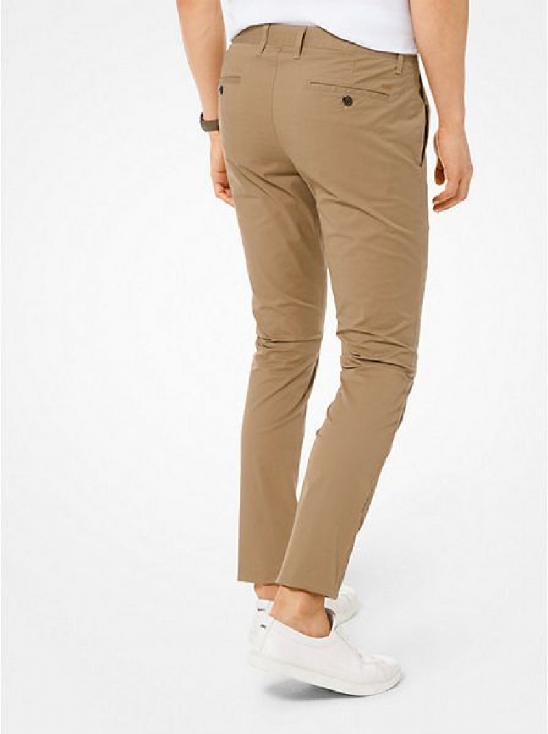 Pantalones Michael Kors Flaco-fit Stretch-cotton Chino Hombre Kaki | 954608-VJP