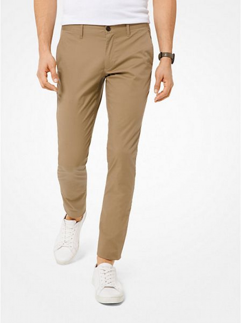 Pantalones Michael Kors Flaco-fit Stretch-cotton Chino Hombre Kaki | 954608-VJP