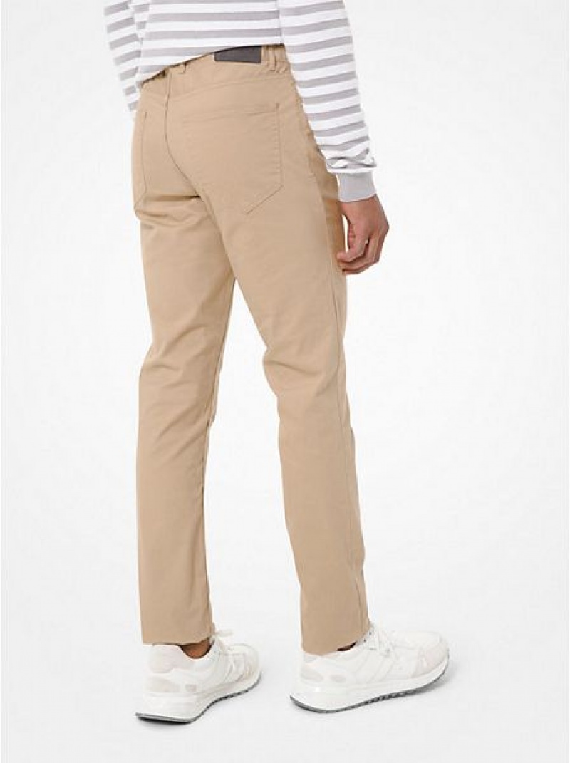 Pantalones Michael Kors Parker Slim-fit Stretch-twill Hombre Kaki | 380164-PXE