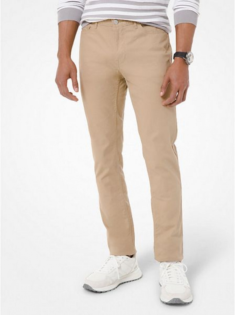 Pantalones Michael Kors Parker Slim-fit Stretch-twill Hombre Kaki | 380164-PXE