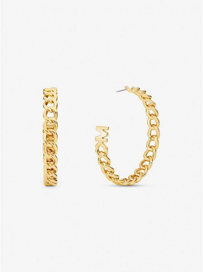 Pendientes Michael Kors 14k Gold-plated Brass Curb Link Hoop Mujer Doradas | 916254-ZDB