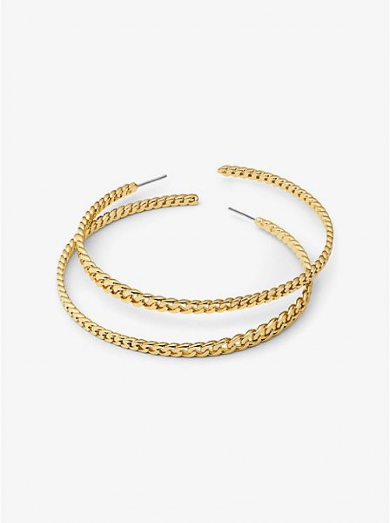 Pendientes Michael Kors 14k Gold-plated Brass Curb Link Hoop Mujer Doradas | 381247-CUX