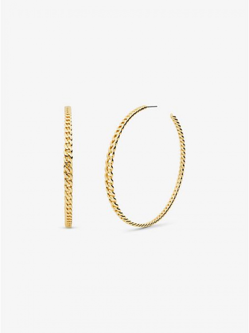 Pendientes Michael Kors 14k Gold-plated Brass Curb Link Hoop Mujer Doradas | 381247-CUX