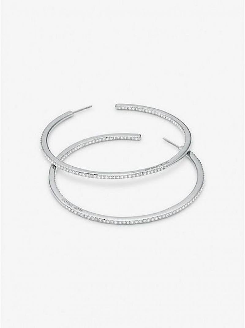 Pendientes Michael Kors Platinum-plated Brass Pave Hoop Mujer Plateadas | 182479-DLZ