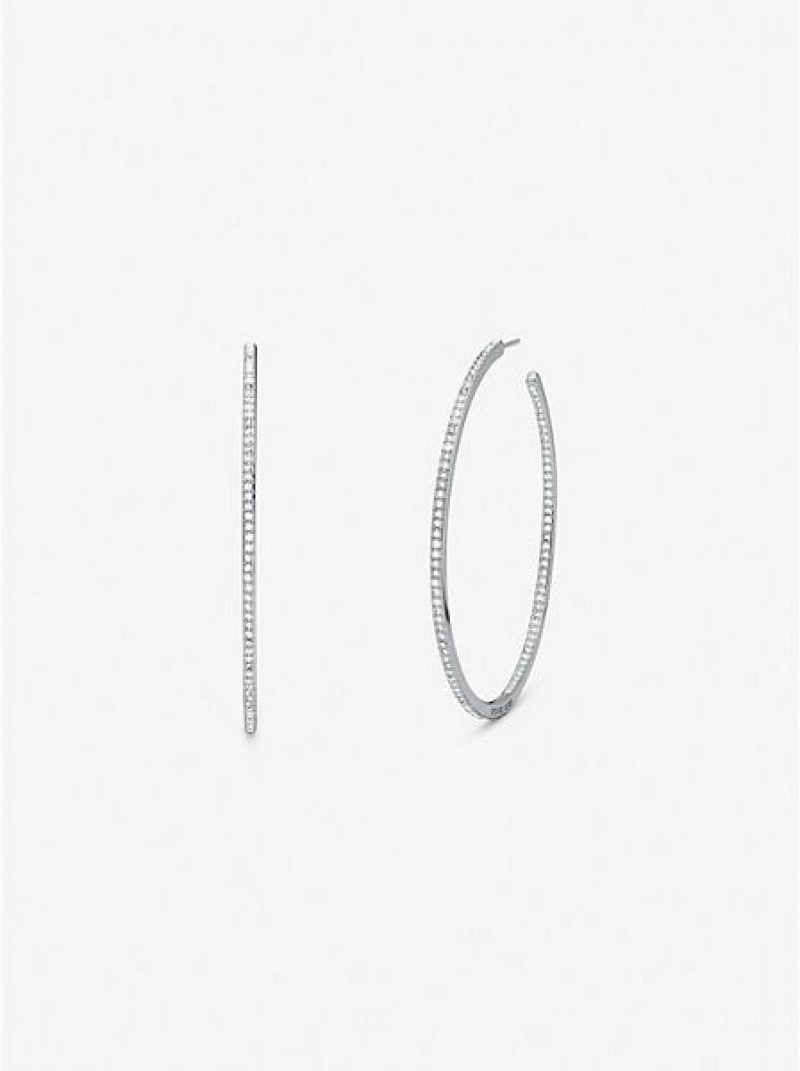 Pendientes Michael Kors Platinum-plated Brass Pave Hoop Mujer Plateadas | 182479-DLZ