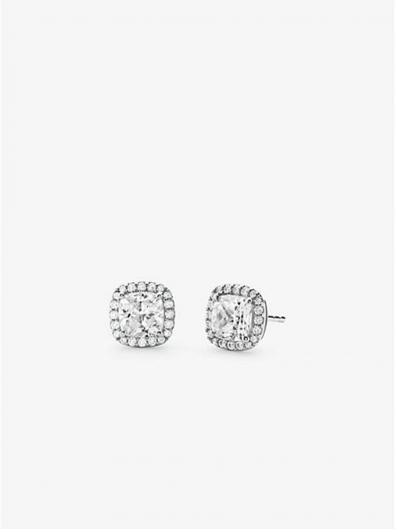 Pendientes Michael Kors Precious Metal-plated Sterling Silver Pave Stud Mujer Plateadas | 569012-ROH