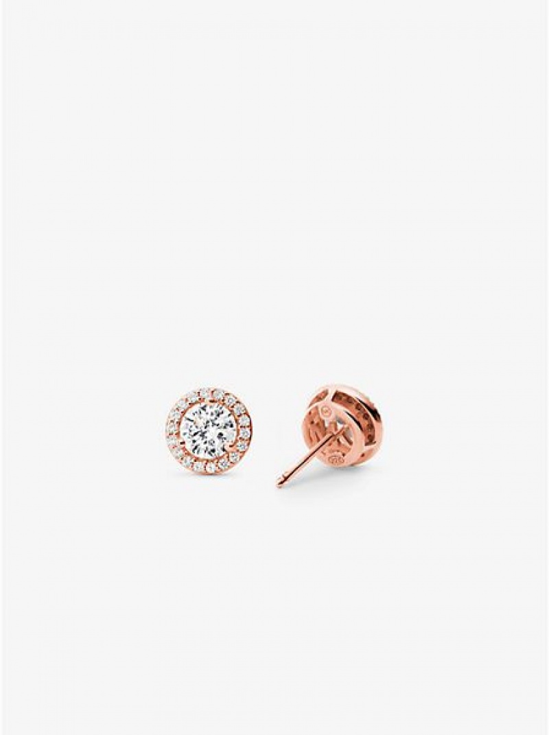 Pendientes Michael Kors Precious Metal-plated Sterling Silver Pave Studs Mujer Rosas Doradas | 521796-XDU