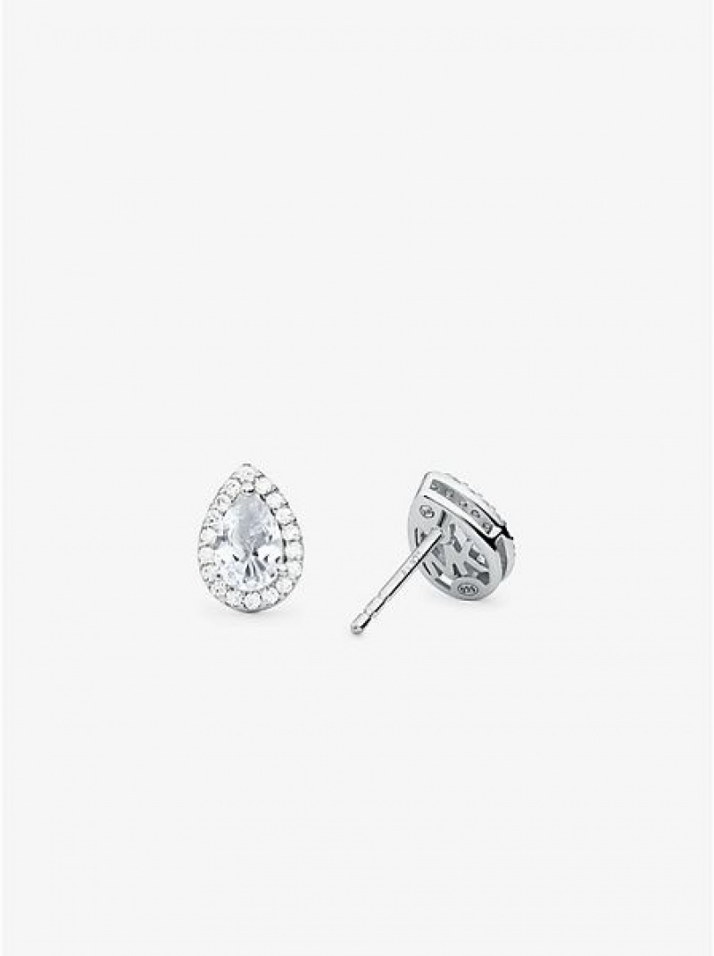 Pendientes Michael Kors Sterling Silver Pave Pear Shaped Stud Mujer Plateadas | 879210-IUC