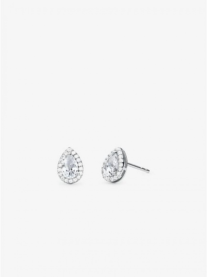 Pendientes Michael Kors Sterling Silver Pave Pear Shaped Stud Mujer Plateadas | 879210-IUC