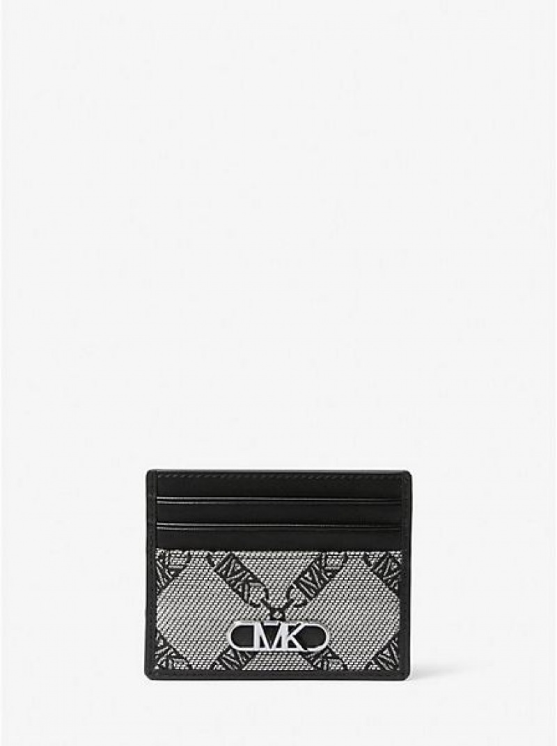 Porta Tarjetas Michael Kors Hudson Empire Logo Jacquard Mujer Negras | 829750-MKV