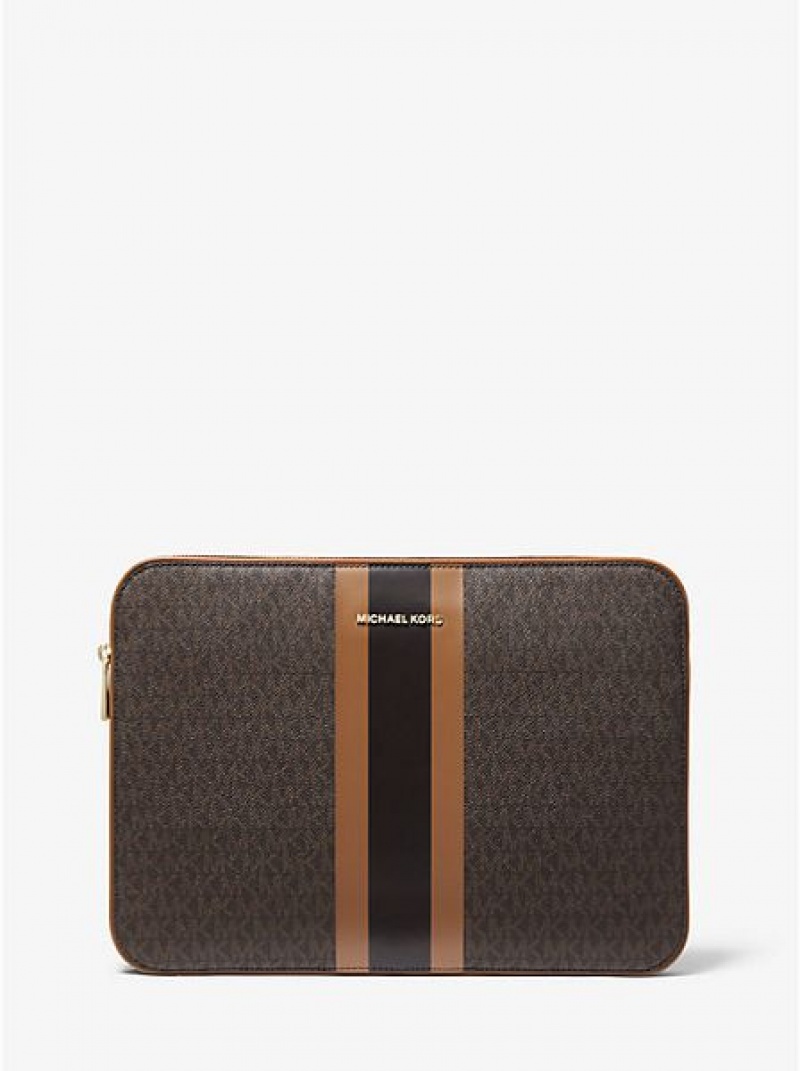 Porta Tarjetas Michael Kors Jet Set Logo Stripe 13 Inch Mujer Marrones | 406325-IKD