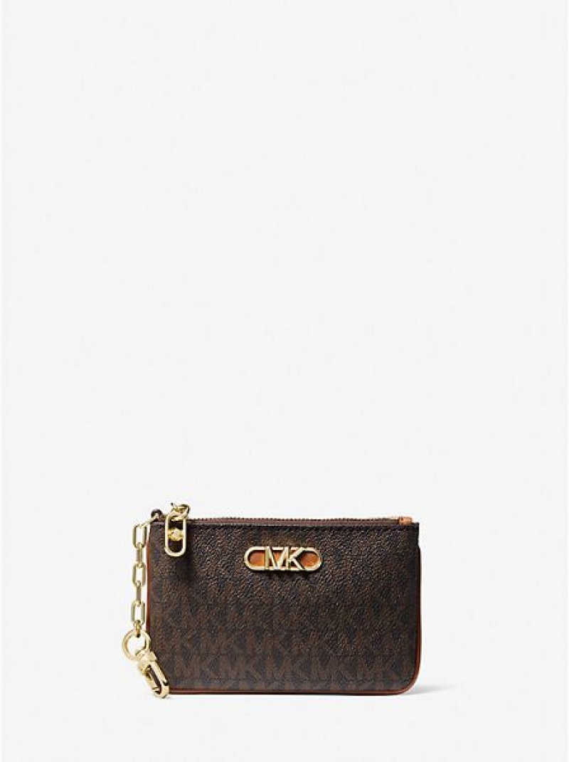 Porta Tarjetas Michael Kors Parker Logo Zip Mujer Marrones | 132865-MGY