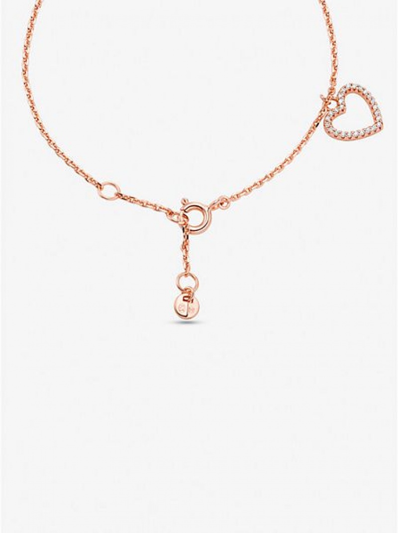 Pulsera Michael Kors 14k Rose Gold-plated Sterling Silver Pave Heart Mujer Rosas Doradas | 219578-YGB