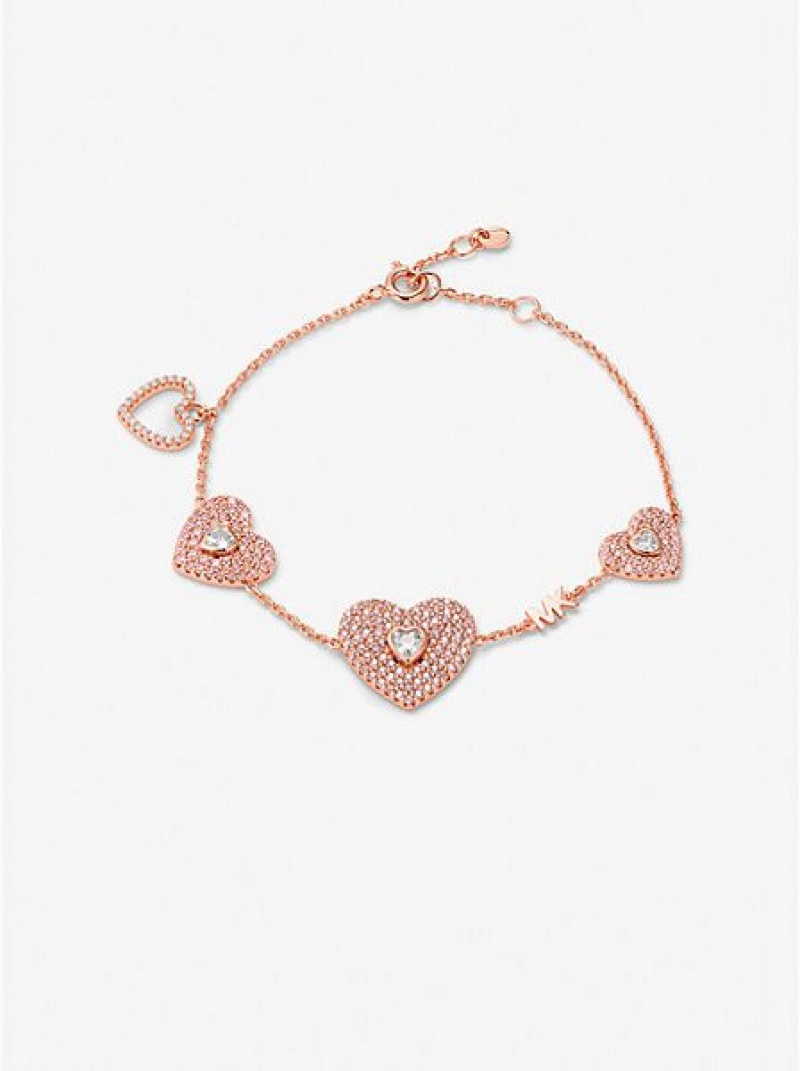 Pulsera Michael Kors 14k Rose Gold-plated Sterling Silver Pave Heart Mujer Rosas Doradas | 219578-YGB