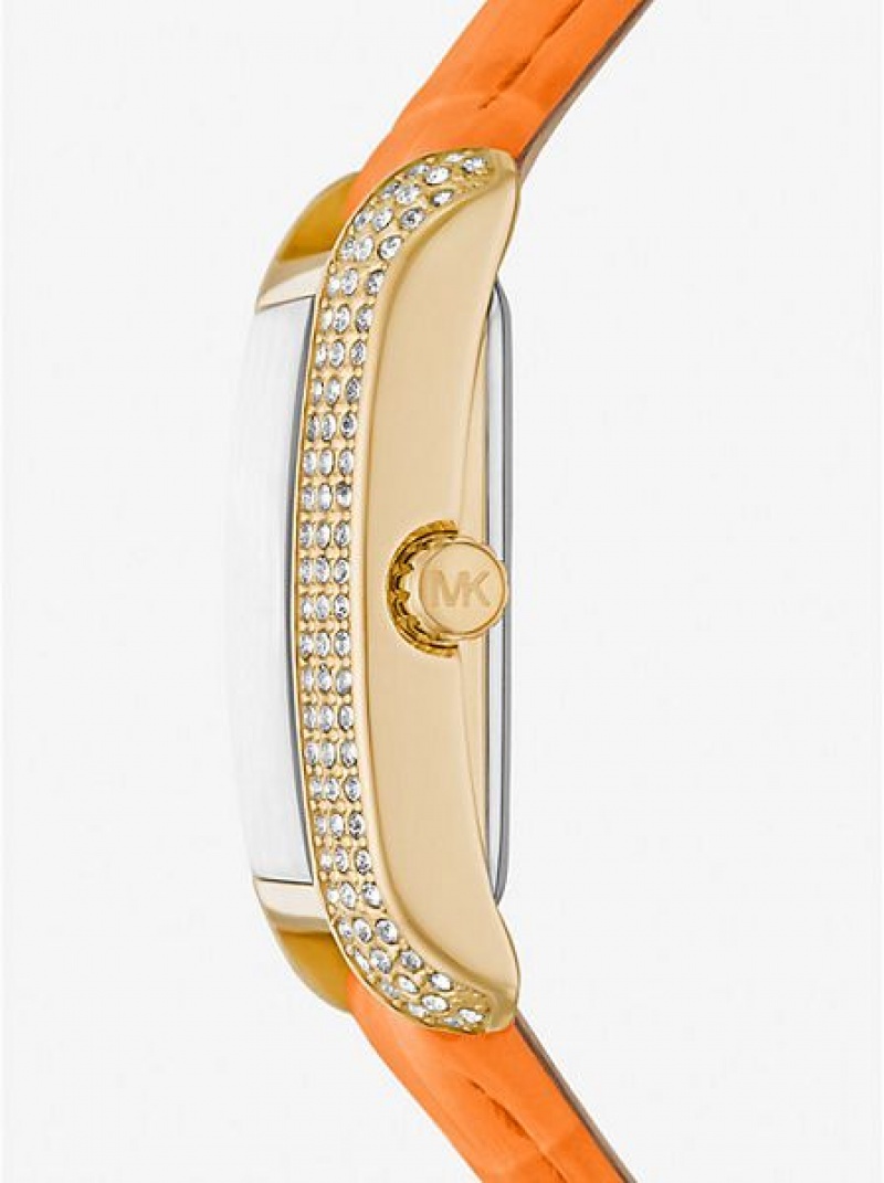 Relojes Michael Kors Emery Pave And Crocodile Embossed Cuero Mujer Doradas | 246971-MZT