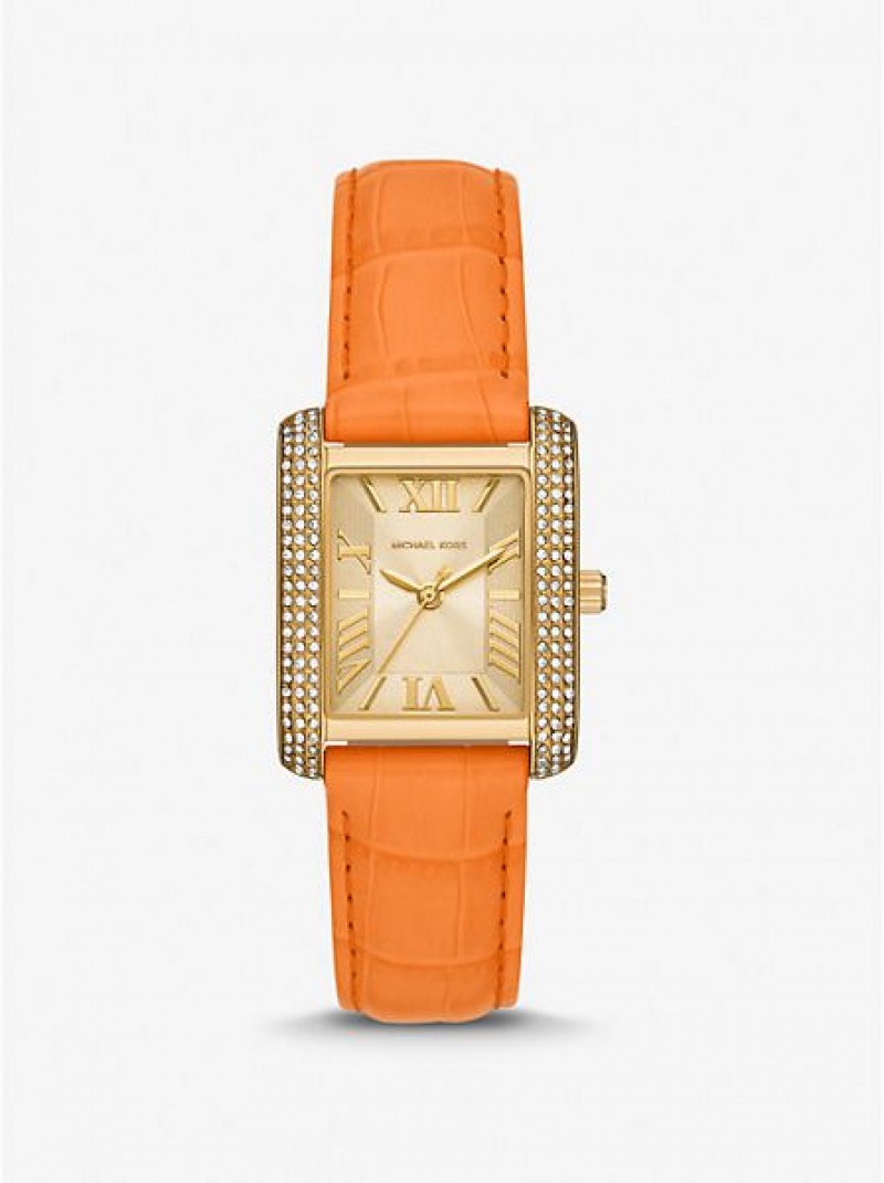 Relojes Michael Kors Emery Pave And Crocodile Embossed Cuero Mujer Doradas | 246971-MZT