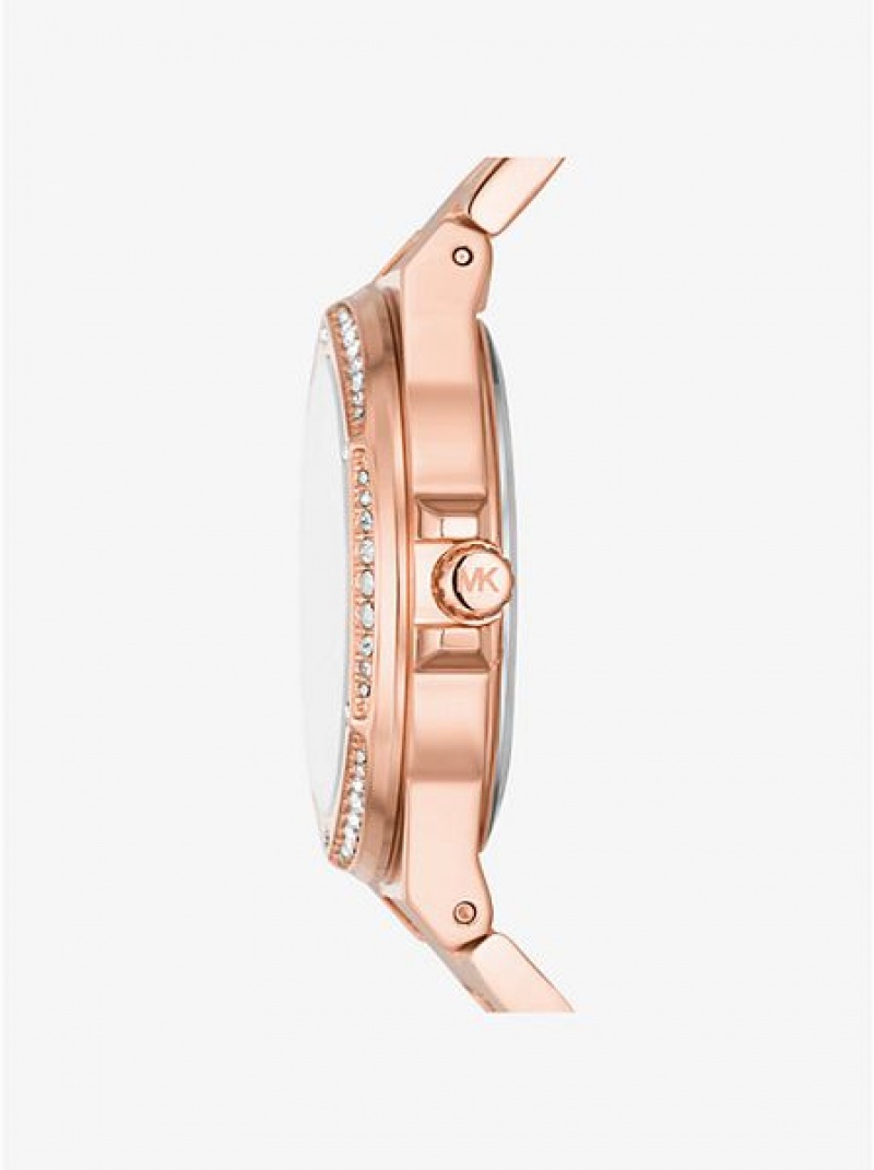 Relojes Michael Kors Lennox Pave Logo Mujer Rosas Doradas | 028956-WKS