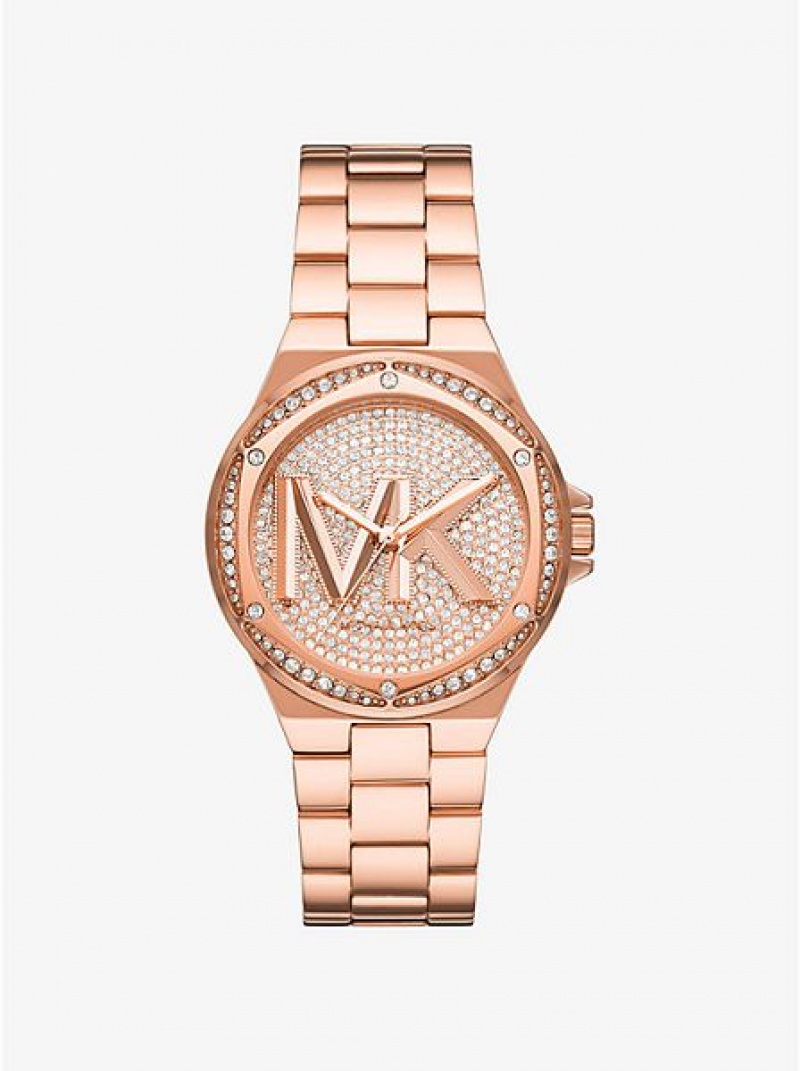 Relojes Michael Kors Lennox Pave Logo Mujer Rosas Doradas | 028956-WKS