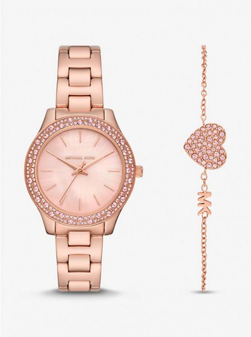 Relojes Michael Kors Liliane Pave Mujer Rosas Doradas | 485627-SNT