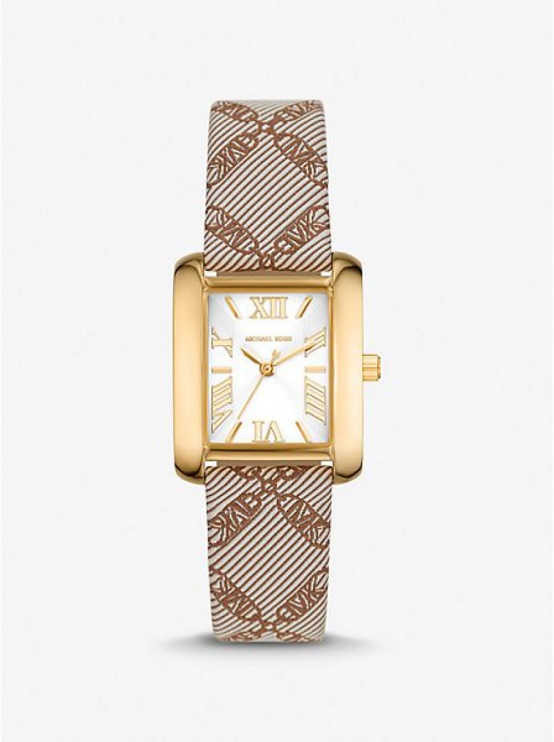 Relojes Michael Kors Mini Emery And Empire Logo Jacquard Mujer Doradas | 793851-PUI