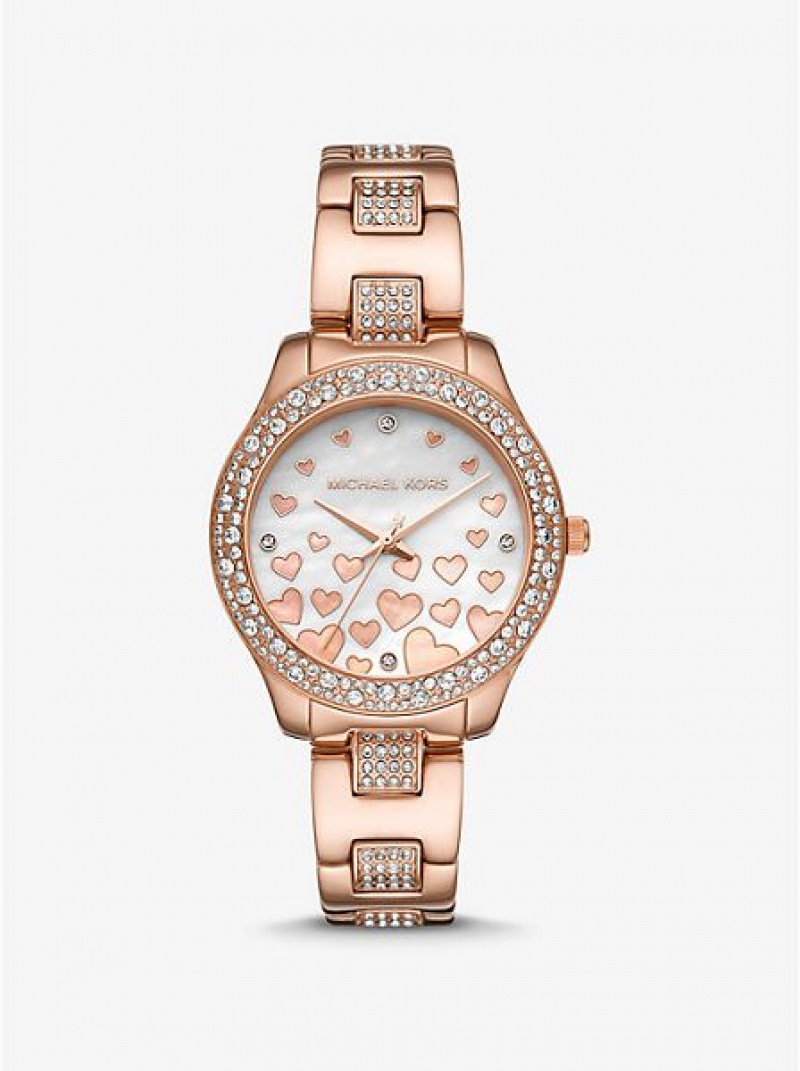 Relojes Michael Kors Mini Liliane Pave Heart Mujer Rosas Doradas | 713526-OFG