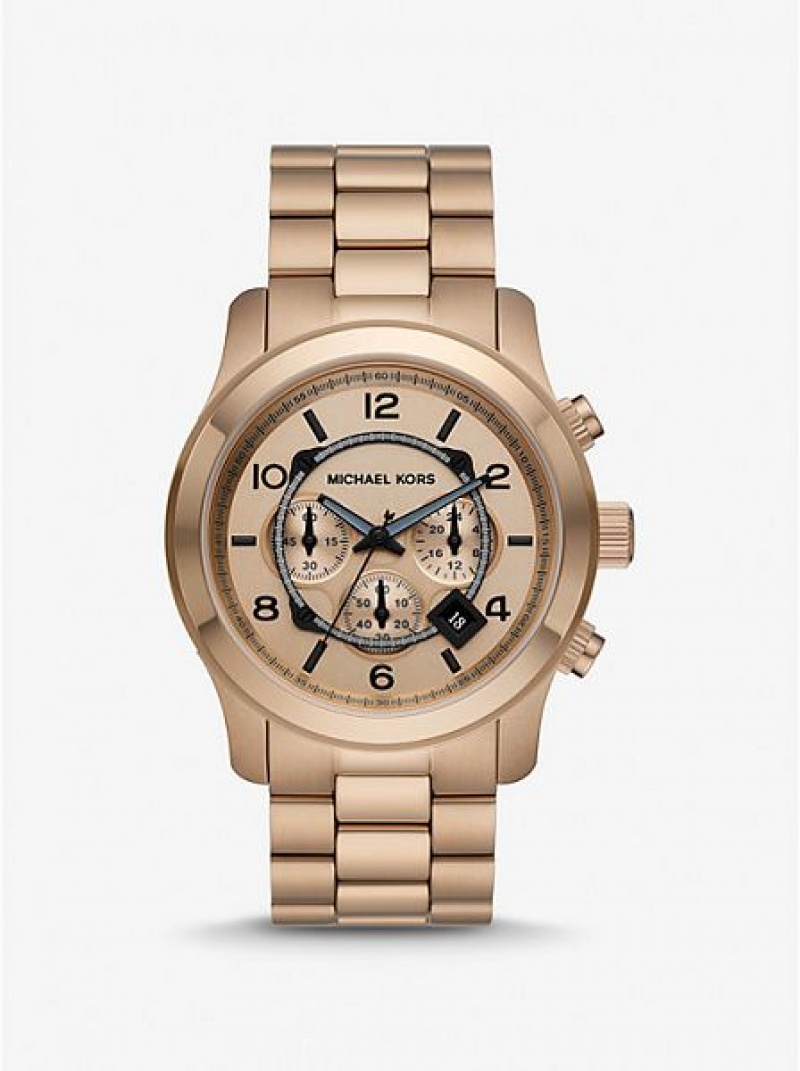 Relojes Michael Kors Oversized Runway Beige Hombre Doradas | 983247-XSJ