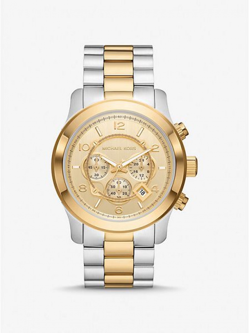 Relojes Michael Kors Oversized Runway Mujer Plateadas Doradas | 307841-VPJ