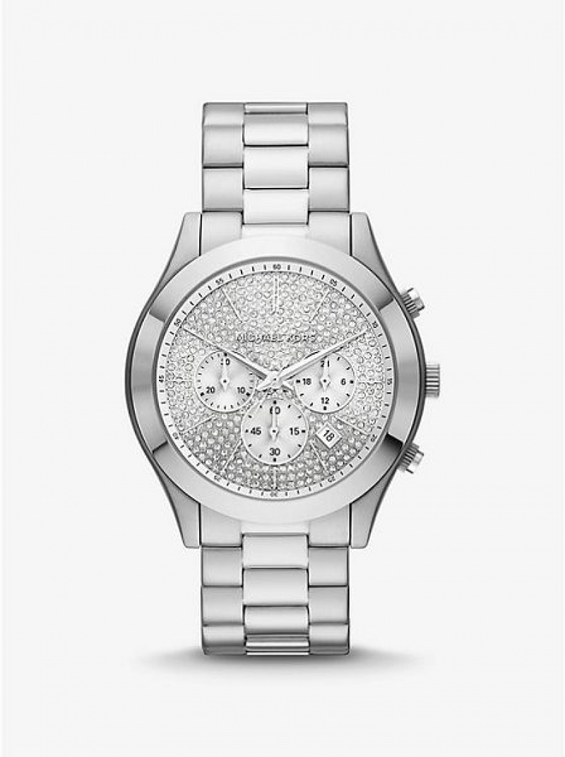 Relojes Michael Kors Oversized Slim Runway Pave Hombre Plateadas | 604137-USE