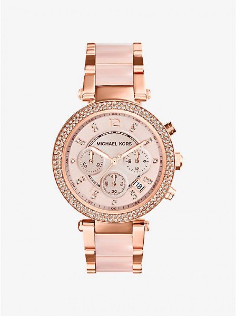 Relojes Michael Kors Parker Blush Acetate Mujer Rosas Doradas | 372490-YRO