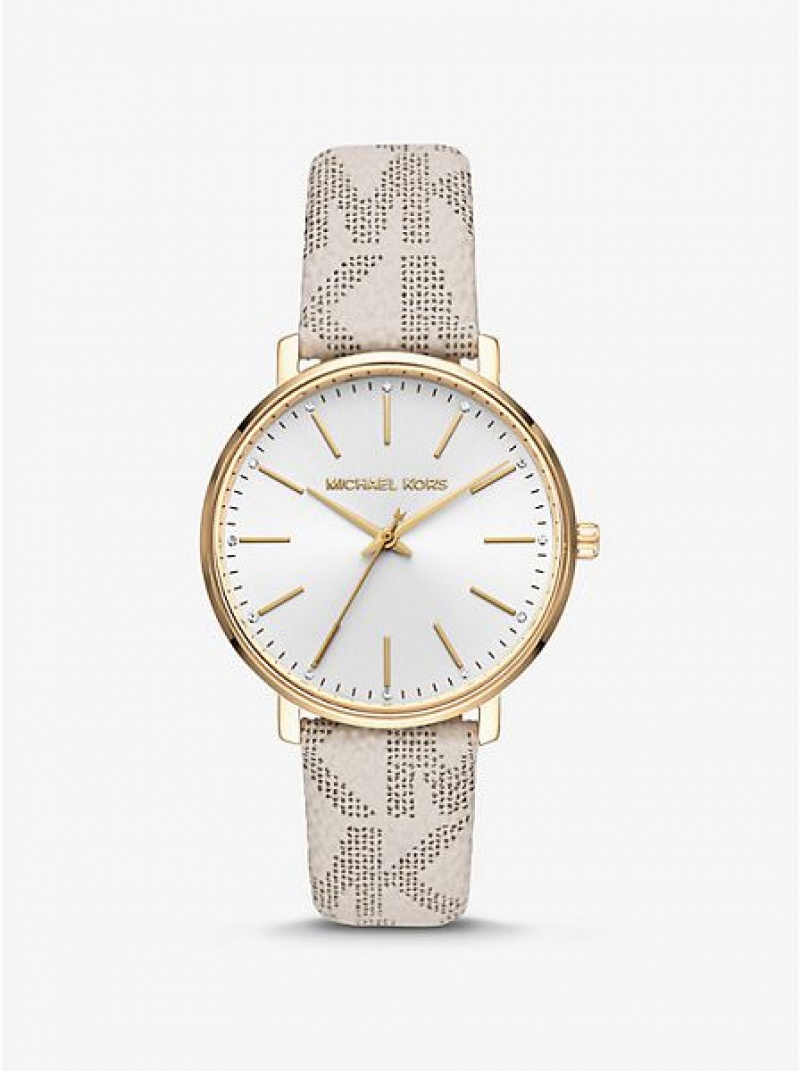 Relojes Michael Kors Pyper Logo Mujer Doradas | 456210-WAG