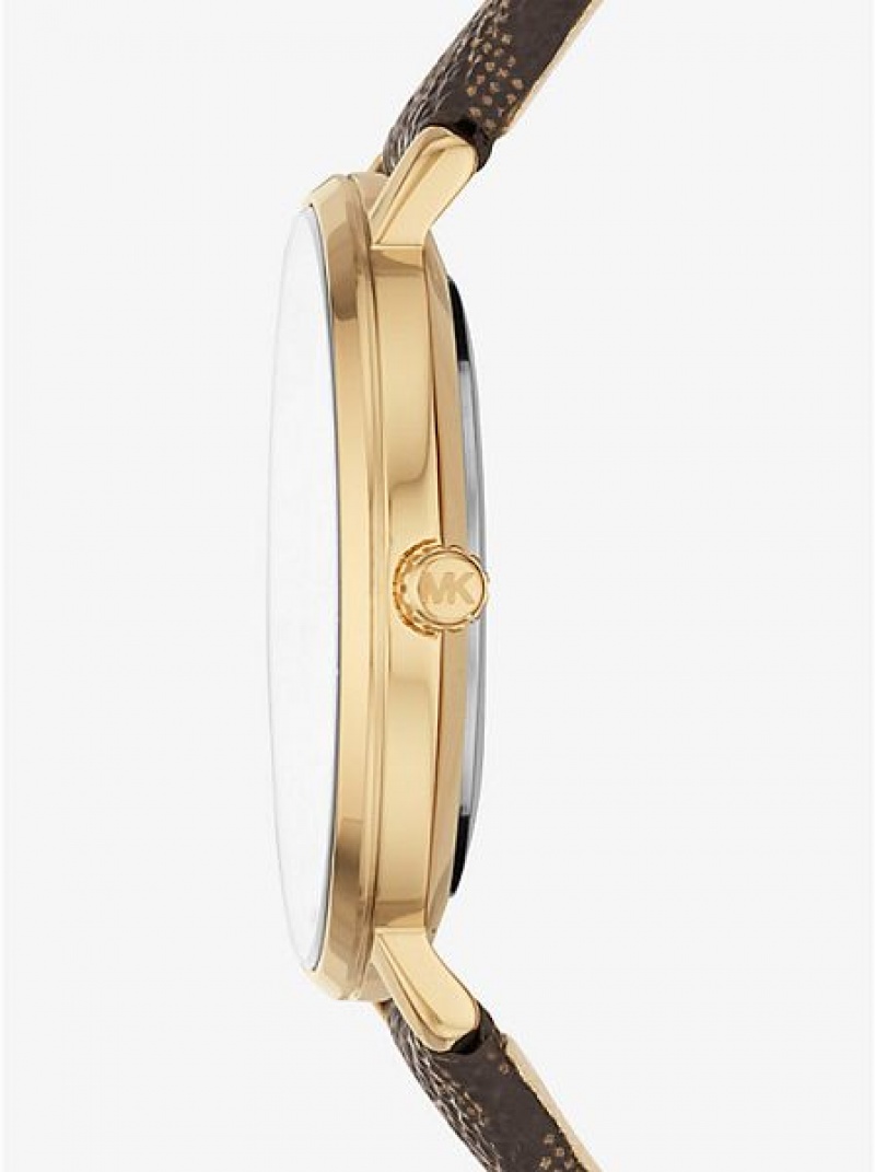 Relojes Michael Kors Pyper Logo Mujer Doradas | 985132-BOU