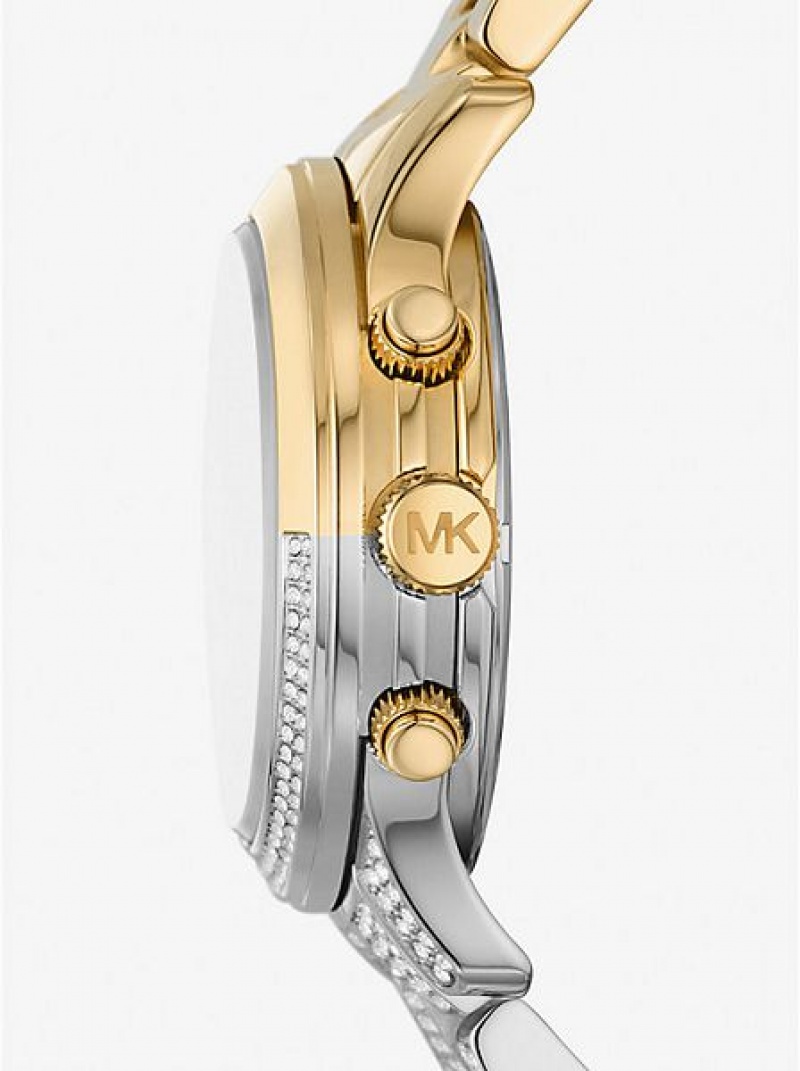 Relojes Michael Kors Runway Pave Mujer Plateadas Doradas | 628490-DKS