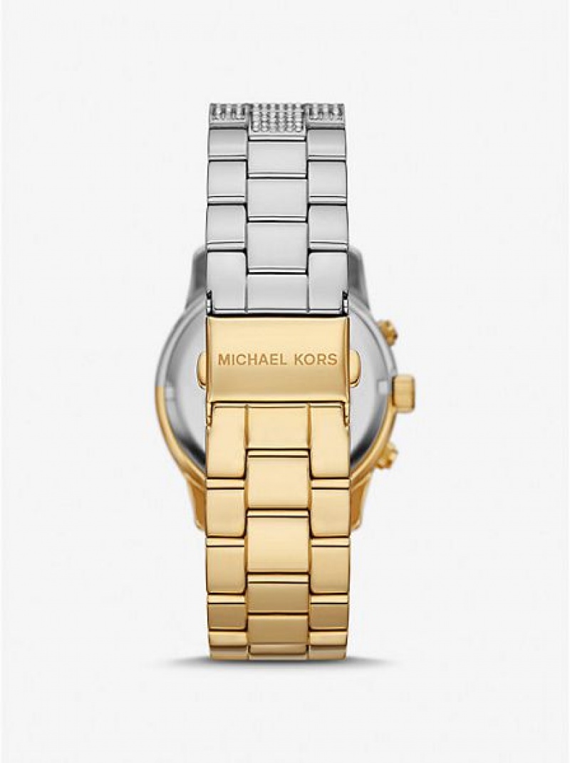 Relojes Michael Kors Runway Pave Mujer Plateadas Doradas | 628490-DKS