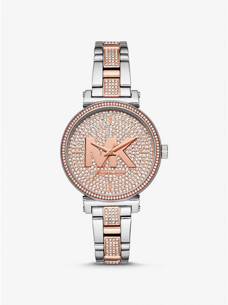 Relojes Michael Kors Sofie Pave Logo Mujer Plateadas Rosas | 740961-KDT