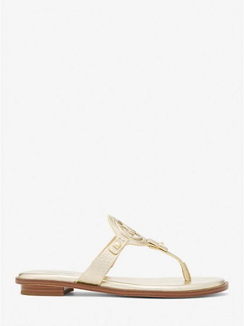 Sandalias Con Tiras Michael Kors Aubrey Cutout Metallic Cuero Mujer Doradas | 713485-VKT