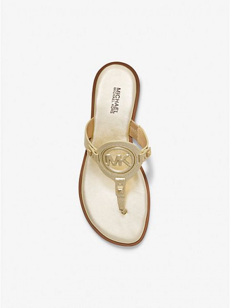 Sandalias Con Tiras Michael Kors Aubrey Cutout Metallic Cuero Mujer Doradas | 713485-VKT