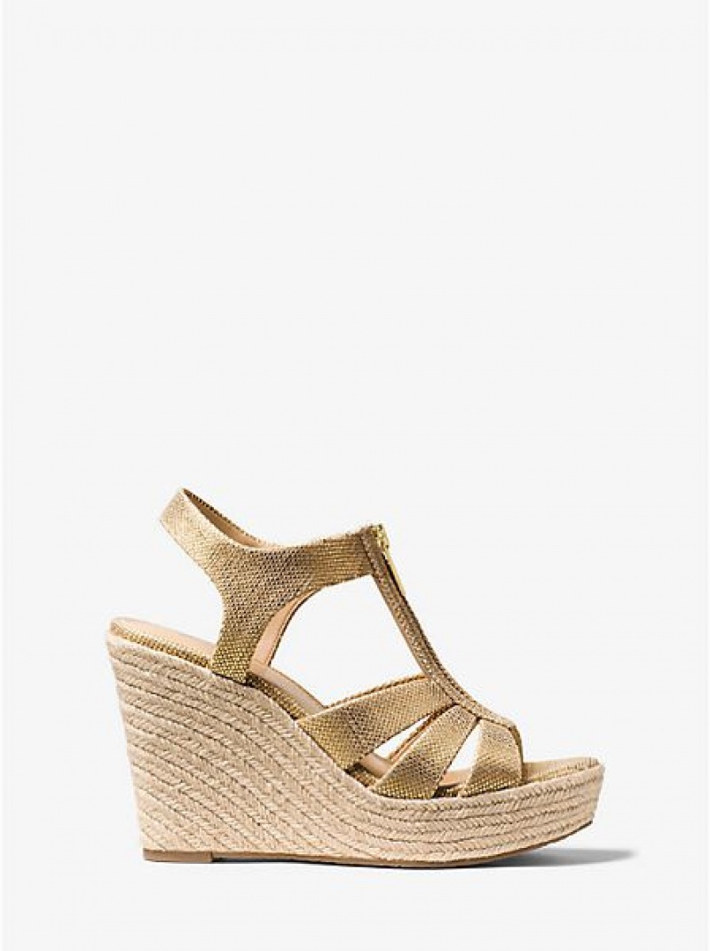 Sandalias Cuña Michael Kors Berkley Metallic Mujer Doradas | 620735-GOS