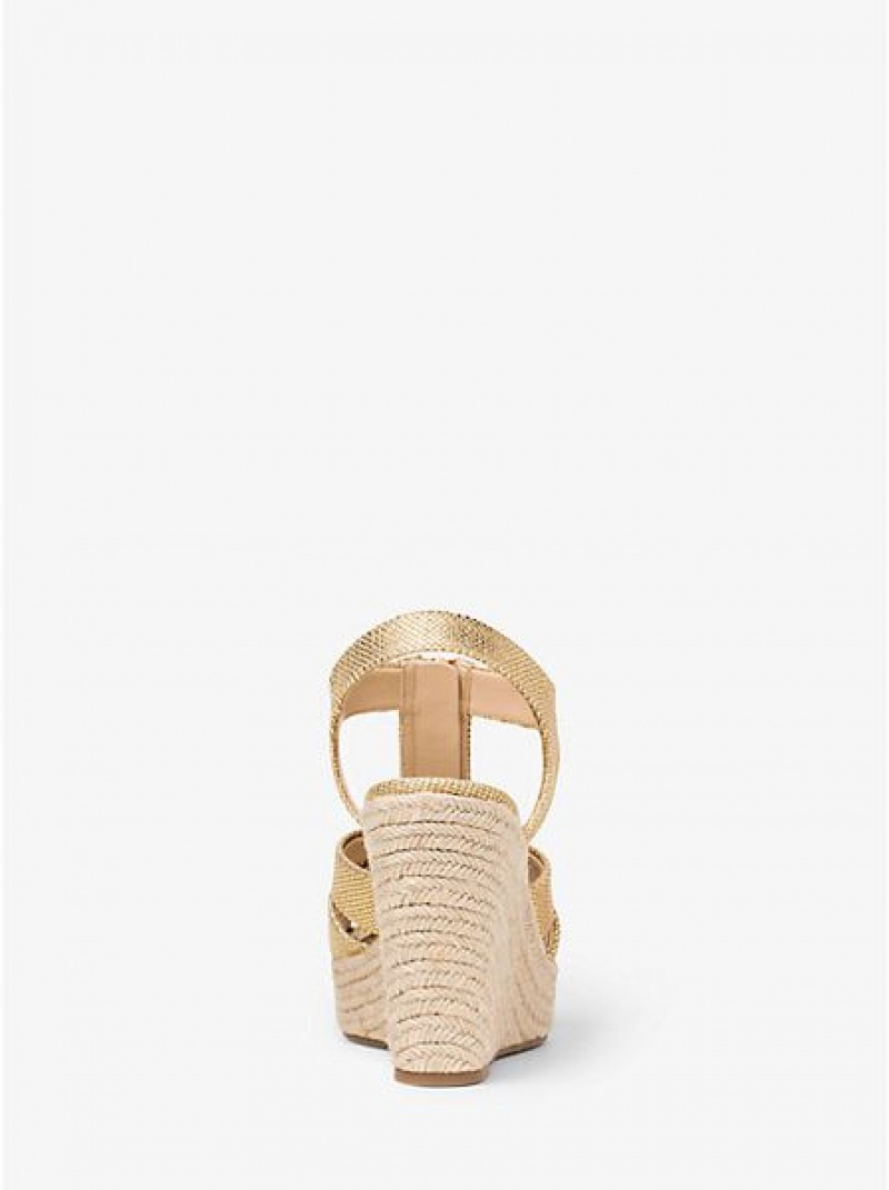 Sandalias Cuña Michael Kors Berkley Metallic Mujer Doradas | 620735-GOS