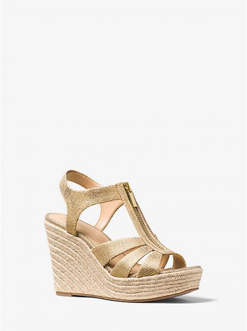 Sandalias Cuña Michael Kors Berkley Metallic Mujer Doradas | 620735-GOS