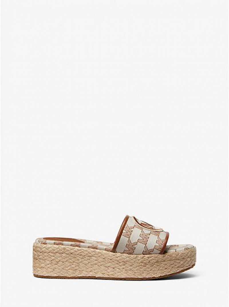 Sandalias Cuña Michael Kors Sadler Logo Jacquard And Jute Mujer Multicolor | 165079-HCO