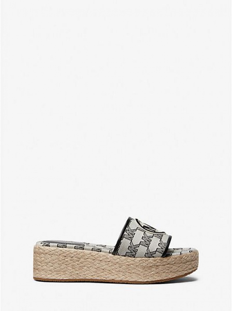 Sandalias Cuña Michael Kors Sadler Logo Jacquard And Jute Mujer Beige Negras | 023687-CYD