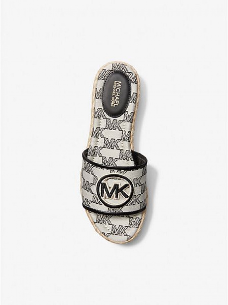 Sandalias Cuña Michael Kors Sadler Logo Jacquard And Jute Mujer Beige Negras | 374201-RVY