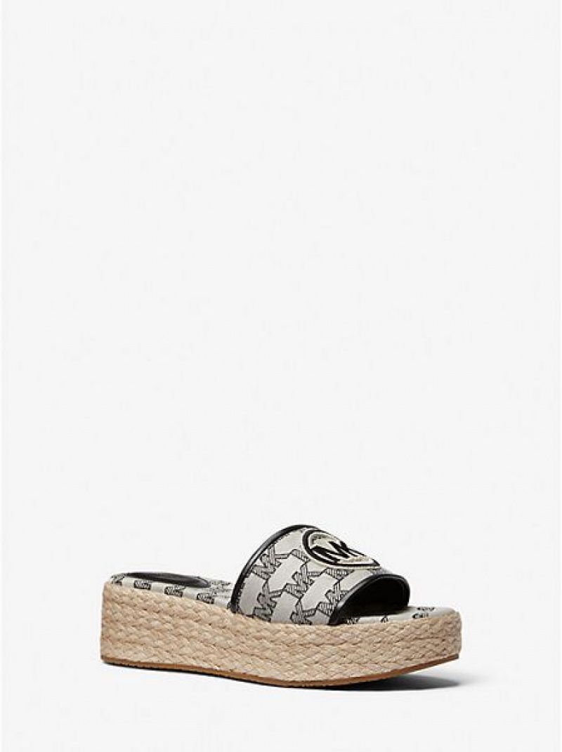 Sandalias Cuña Michael Kors Sadler Logo Jacquard And Jute Mujer Beige Negras | 374201-RVY