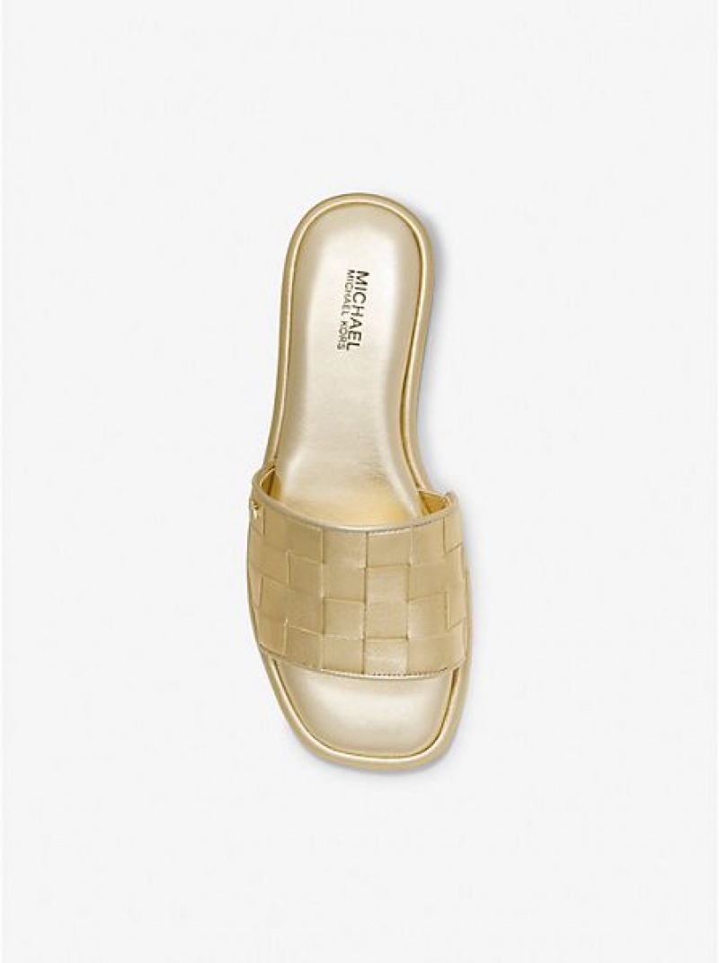 Sandalias Deslizantes Michael Kors Hayworth Woven Metallic Cuero Mujer Doradas | 074956-SRE