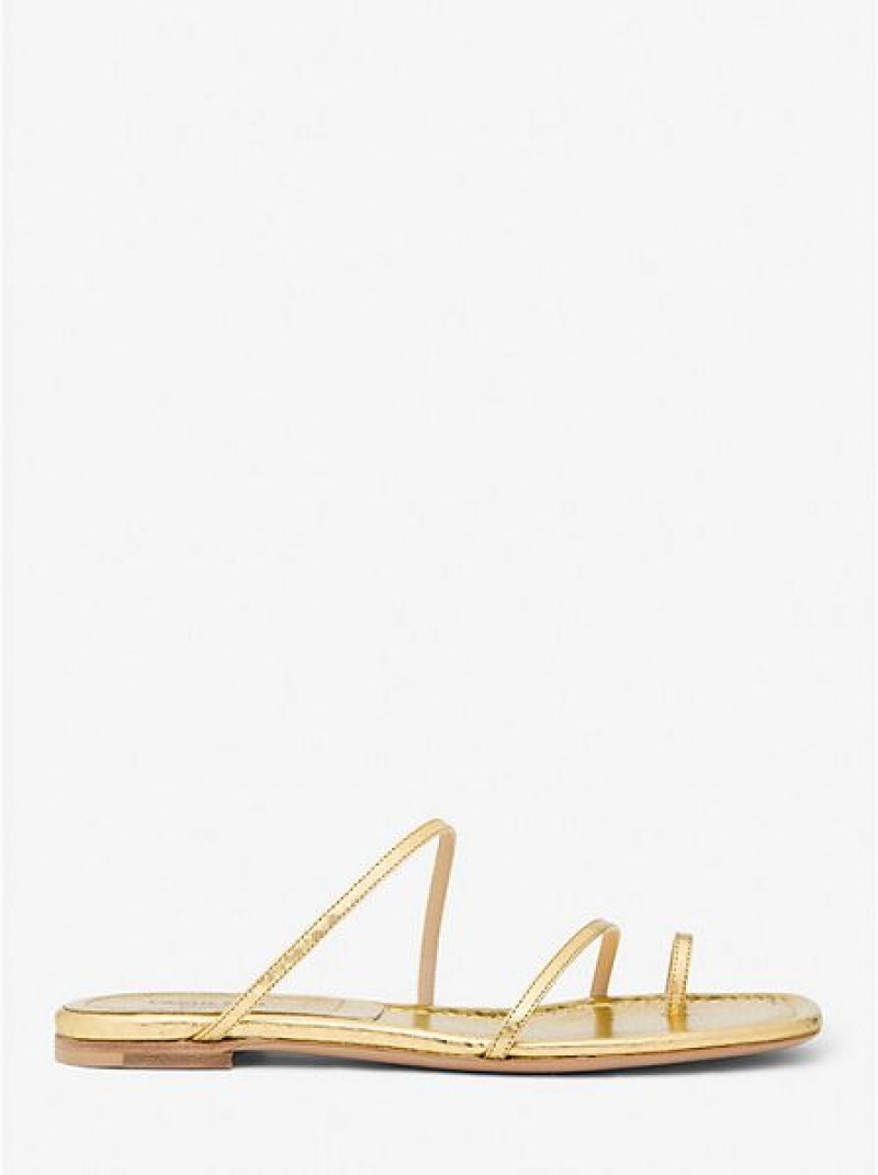 Sandalias Deslizantes Michael Kors Patti Metallic Python Embossed Cuero Mujer Doradas | 061752-YLB