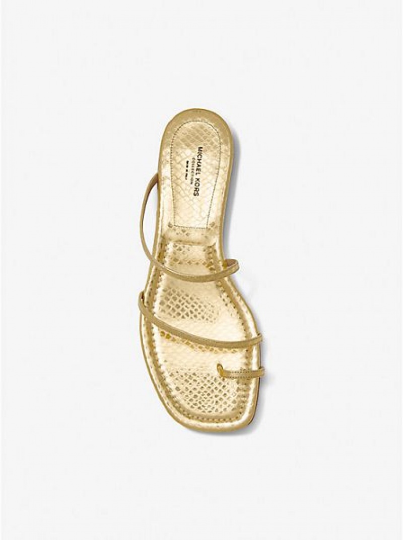 Sandalias Deslizantes Michael Kors Patti Metallic Python Embossed Cuero Mujer Doradas | 061752-YLB