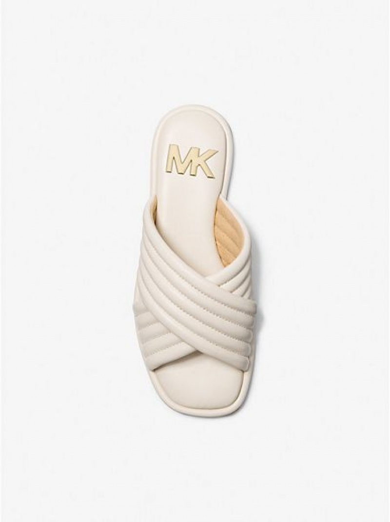 Sandalias Deslizantes Michael Kors Portia Acolchado Cuero Mujer Creme | 750924-WYM