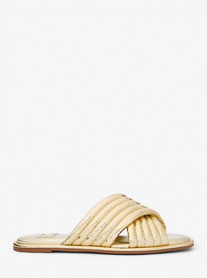 Sandalias Deslizantes Michael Kors Portia Acolchado Metallic Snake Embossed Cuero Mujer Doradas | 732948-TXH